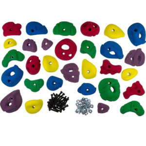 PACKAGE INCLUDES - Set Of 30 Pc : Small 10 PC, Medium 10 Pcs, Large 10 Pcs KIT - 30 Tnut, 30 Allen bolt PREMIUM QUALITY CLIMBING HOLDS - Made of high quality resin,weather resistant,durable and odorless.Heavy materials ensure that these climbing holds will last for many years,with textured foot and hand grips making it easier for children & adults to grip and climb up. These holds comes up in variety of shapes like jugs, crimps, pockets, pinch and slopers for a better climbing experience! TEXTURE: The texture offers a grip that is skin-friendly and feels like natural rock. Designed for kids to be able to easily hold on to. As well as enough versatility to challenge them as they get better and grow ORIGIN: Made in the India with a premium-grade polyurethane resin. Made up of our unique set of White Tech holds, which are specifically designed for little hands. This allows kids to have a strong grip, giving them the confidence they need to climb EASY INSTALLATION -Our holds are very easy to install in outdoors or indoors, you'll build your DIY rock climbing wall in no time.