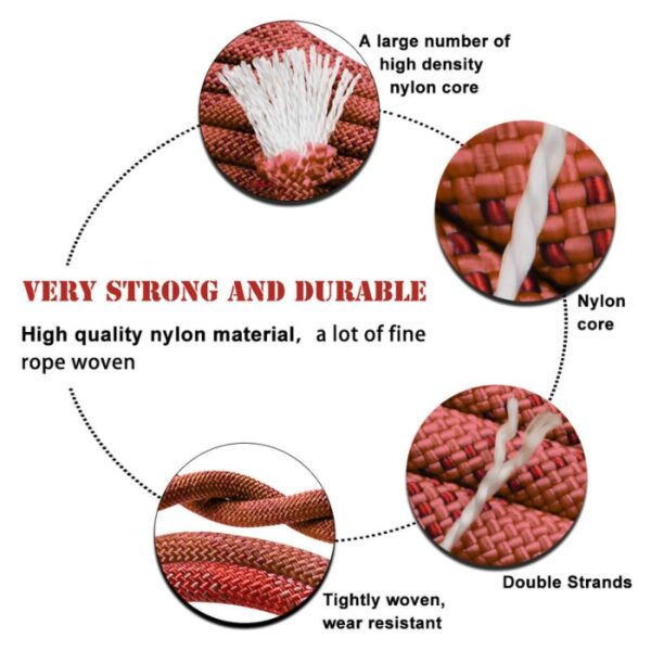 White Tech Rock Climbing Rope 12mm  32KN Breaking Strength Ideal for Zipline,Mountaineering & Rock Climbing, Rappelling Rope, Rescue and Safety Durable Nylon Construction Lightweight (Red) - Image 8