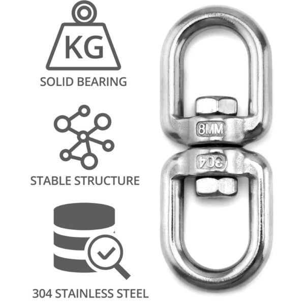 White Tech Swing Swivel Ring Double End Swivel Eye Hook Heavy Duty 304 Stainless Steel Ring Snap Anchor Rolling Shackle Device 360° Swivel Universal Ring Connector Tree Climbing Tool - Image 3