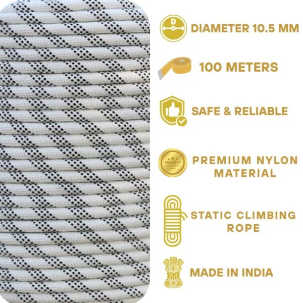 White Tech Climbing Rope (10.5MM, 100 MTR) 23 KN Breaking Strength - Image 2