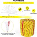 White Tech Rock Climbing Rope 12mm  25KN Breaking Strength for for Zipline,& Rappelling Rope, Rescue and Safety