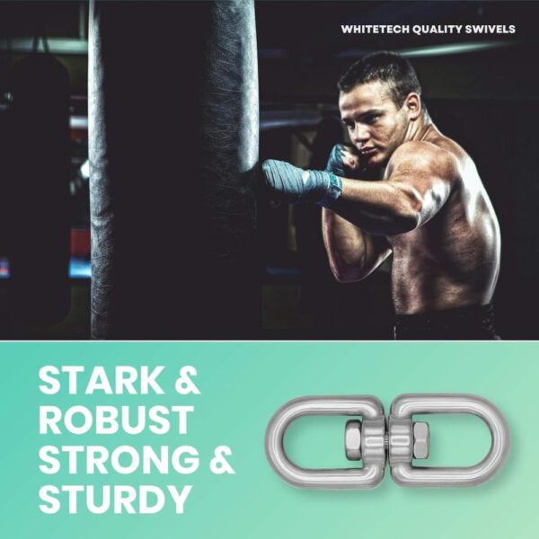 White Tech Swing Swivel Ring Double End Swivel Eye Hook Heavy Duty 304 Stainless Steel Ring Snap Anchor Rolling Shackle Device 360° Swivel Universal Ring Connector Tree Climbing Tool - Image 5