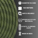 White Tech 10.5MM Static Climbing Rope (Army Green) Heavy Duty Climbing Rope