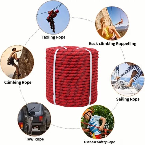 White Tech Rock Climbing Rope 12mm  32KN Breaking Strength Ideal for Zipline,Mountaineering & Rock Climbing, Rappelling Rope, Rescue and Safety Durable Nylon Construction Lightweight (Red) - Image 5