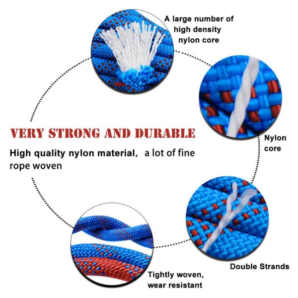 Todi Mills 10.5MM Static Rope Polyamide Nylon Climbing Rope High Strength Outdoor Rope for Rock Climbing Hiking Camping Swing 23KN Breaking Strength - Image 6