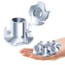 White Tech M10 T-Nuts (50 Pack) Zinc-Plated Steel Corrosion Resistant 4-Pronged Tee Nut for Wood, Rock Climbing Holds, Cabinetry, Plywood Furniture Particle Board