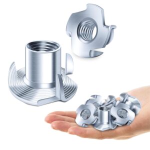 White Tech M10 T-Nuts (50 Pack) Zinc-Plated Steel Corrosion Resistant 4-Pronged Tee Nut for Wood, Rock Climbing Holds, Cabinetry, Plywood Furniture Particle Board