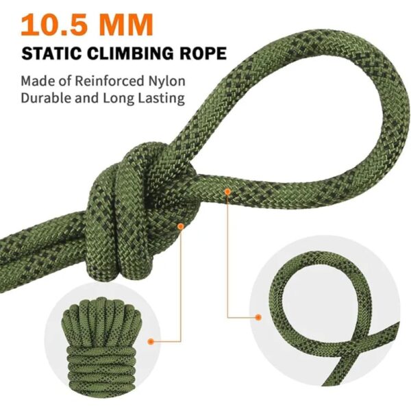 White Tech 10.5MM Static Climbing Rope (Army Green) Heavy Duty Climbing Rope - Image 3