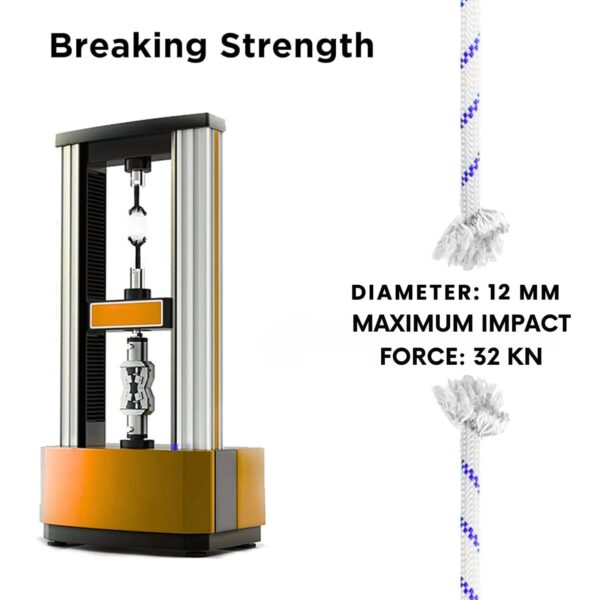 White Tech 12mm Climbing Static Rope Nylon 32 KN Breaking High Strength Industrial Safety Rope, Hiking Climbing Fire Escape Rappelling Construction Height Ideal - Image 3
