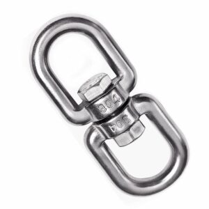 White Tech 12MM Swing Swivel Ring Double End Swivel Eye Hook Heavy Duty 304 Stainless Steel Ring Snap Anchor Rolling Shackle Device 360° Swivel Universal Ring Connector Tree Climbing Tool