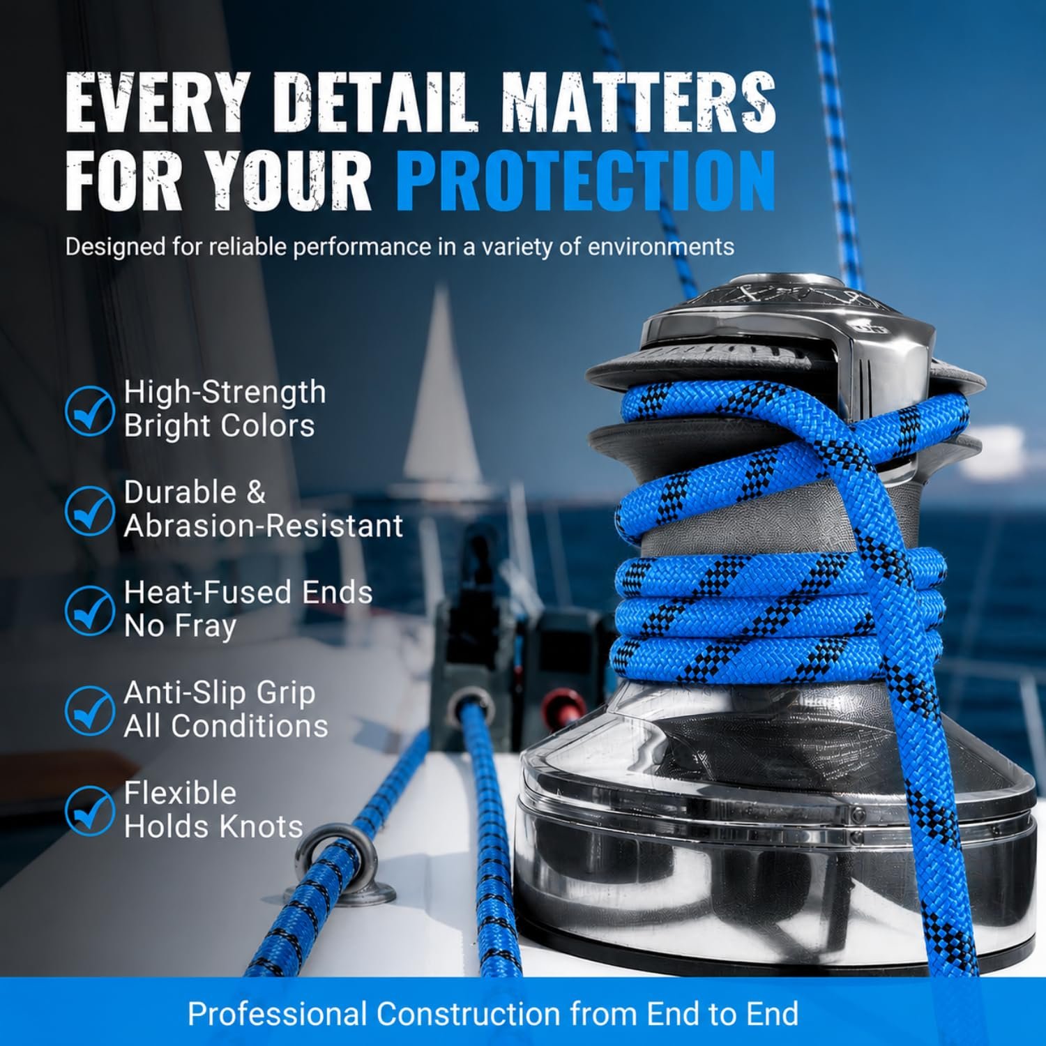 Climbing Rope 10.5mm 100 Mtr Static Rope | 20kN Breaking Strength for Rappelling, Rescue (Blue) - Image 4