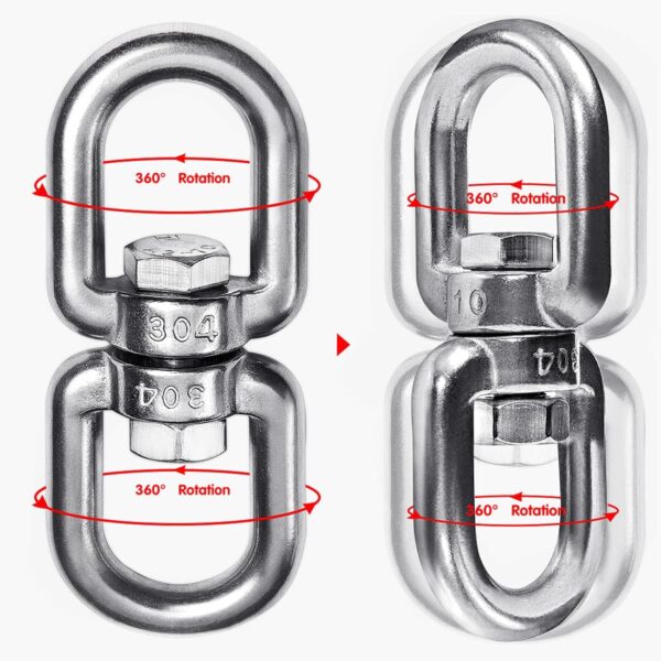 White Tech Swing Swivel Ring Double End Swivel Eye Hook Heavy Duty 304 Stainless Steel Ring Snap Anchor Rolling Shackle Device 360° Swivel Universal Ring Connector Tree Climbing Tool - Image 7