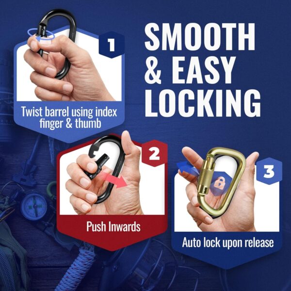 IBS Heavy-Duty Climbing Carabiner 23KN Twist Auto Locking Karabiner Snap Hook Clip with Quick Lock Mechanism | Ideal for Rock Climbing, Hiking, & Outdoor Activities Rappelling - Image 4