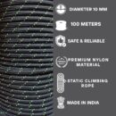 White Tech 10 MM Static Kernmantle Rock Climbing Rope, Rappelling Rope for Outdoor, Hiking Safety Escape Rope, Rescue Parachute Rope, Mountaineering, Hauling, Static Climbing Rope