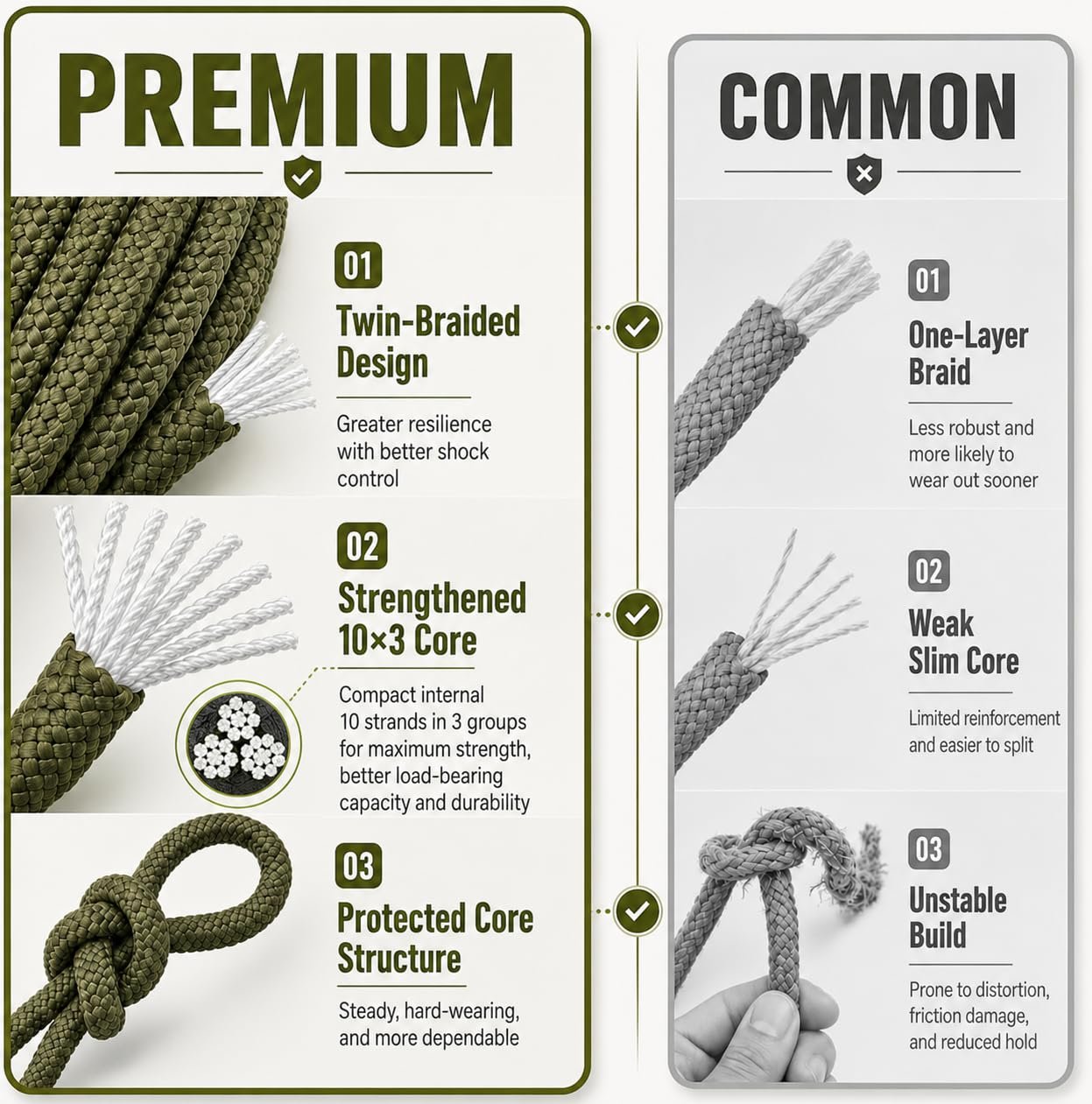 White Tech 10.5mm Static Climbing Rope (Olive Green) - Image 3
