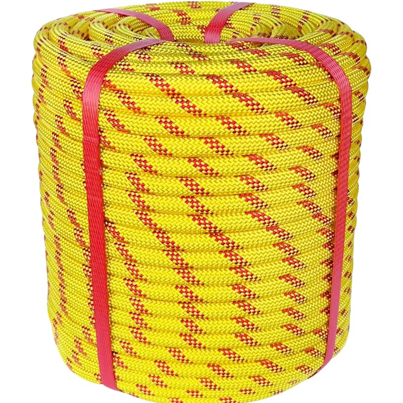 White Tech Rock Climbing Rope 12mm  25KN Breaking Strength Ideal for for Zipline,Mountaineering & Rappelling Rope, Rescue and Safety Durable Nylon Construction Lightweight (Yellow)