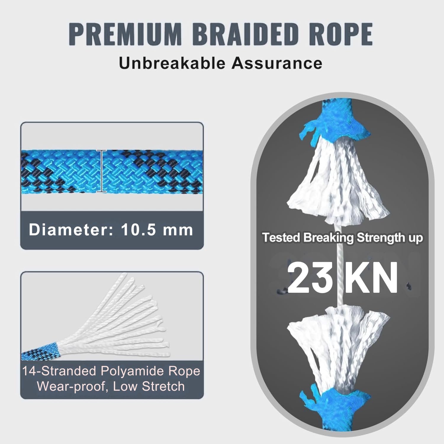 White Tech Static Climbing Rope 10.5mm 100 Mtr Multipurpose Rope (Black) - Image 3