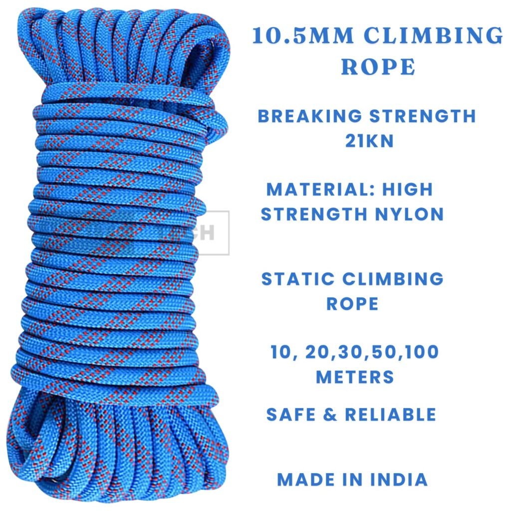 White Tech Premium (10.5mm 100Mtr) Rock Climbing Static Rope Nylon High ...