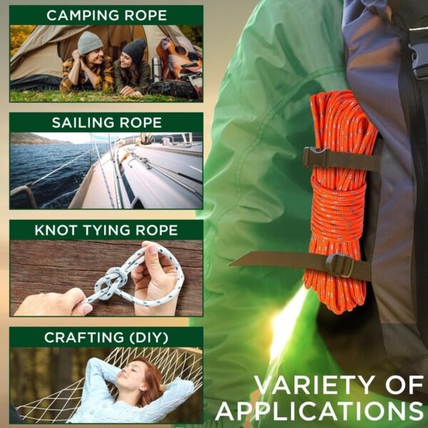 White Tech 6mm Accessory Cord Climbing Rope for Rock Climbing Accessories Cord Double Braid Nylon Cord, Survival,Firestarter, Fishing Line, Duty Camping All-Purpose Utility Rope - Image 3