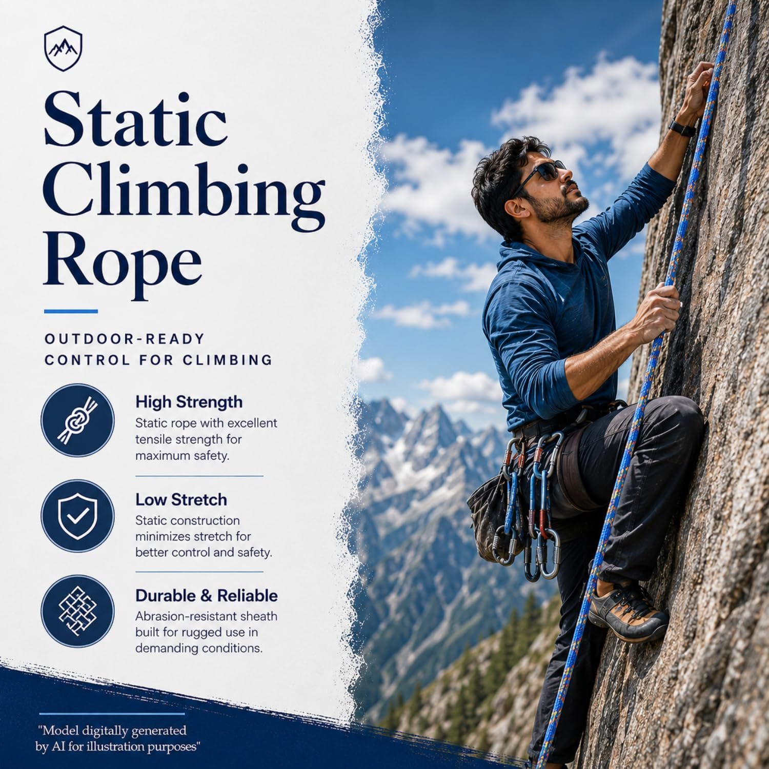 Climbing Rope 10.5mm 100 Mtr Static Rope | 20kN Breaking Strength for Rappelling, Rescue (Blue) - Image 7