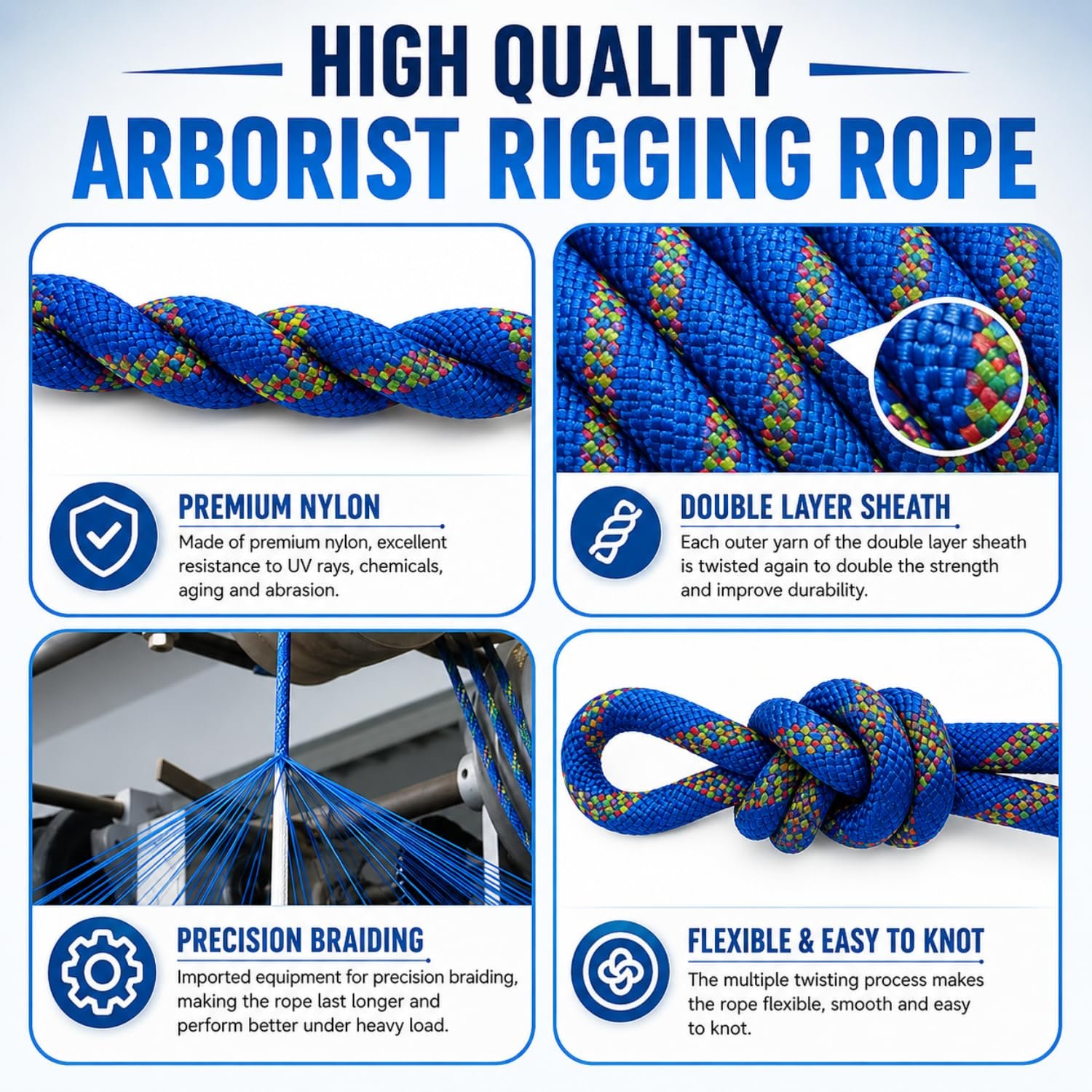 Climbing Rope 10.5mm 100 Mtr Static Rope | 20kN Breaking Strength for Rappelling, Rescue (Blue) - Image 3