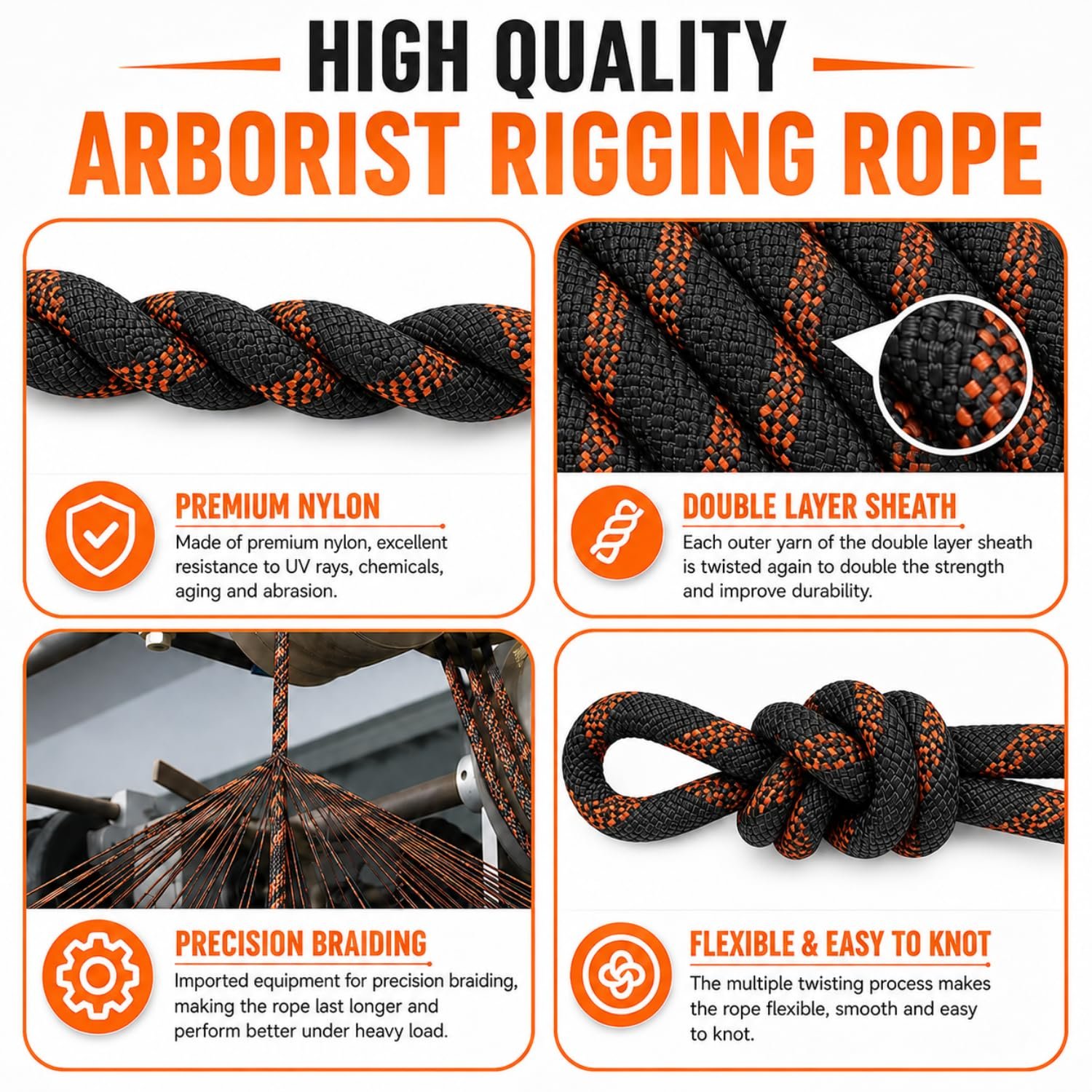 White Tech 12mm Kernmantle rope Static Rope 30Kn Breaking Strength (Black) - Image 5