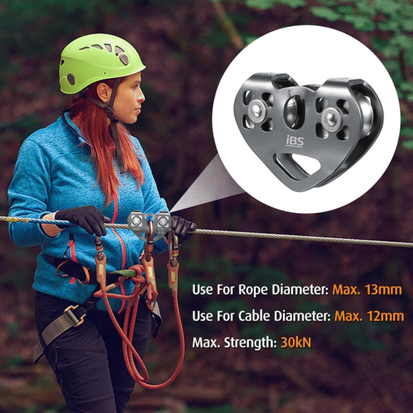 IBS Tendom Pulley Zipline Pulley 30KN Trolley Rescue Double Pulley | Heavy-Duty Aluminium Alloy - Image 6
