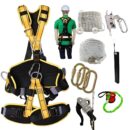 Package Includes : (1) Full Body Sit Harness (1Pc) (2) Kernmantle Rope 10.5mm 50Mtr (3) Twisted Rope 14mm 50Mtr (4) Double Stop Descender (1pc) (5) Fall Arrester SS (1Pc) (6) Glass Suction Pad With Tool (1pc) (7) Rope Protector (1pc) (8) Karabiner MS (3pc) (9) Kit Bag ✅Complete Facade Cleaning Safety Kit Designed for high-rise building cleaning, glass facade work, and industrial climbing — all essential safety components in one kit. ✅ Full Body Harness with Comfort Padding Ergonomic design with padded shoulder, waist, and leg straps for maximum comfort during long working hours. ✅ High Strength Rope & Fall Arrester System Premium quality static rope with rope grab (fall arrester) that locks instantly in case of a fall for maximum protection. ✅ Durable Karabiners & Connectors Heavy-duty alloy steel karabiners ensure secure attachment and high load capacity for reliable performance. ✅ Industrial Grade Material & Safety Compliance Made from high-strength polyester webbing with CE-compliant components, ideal for professional use and long-lasting durability.