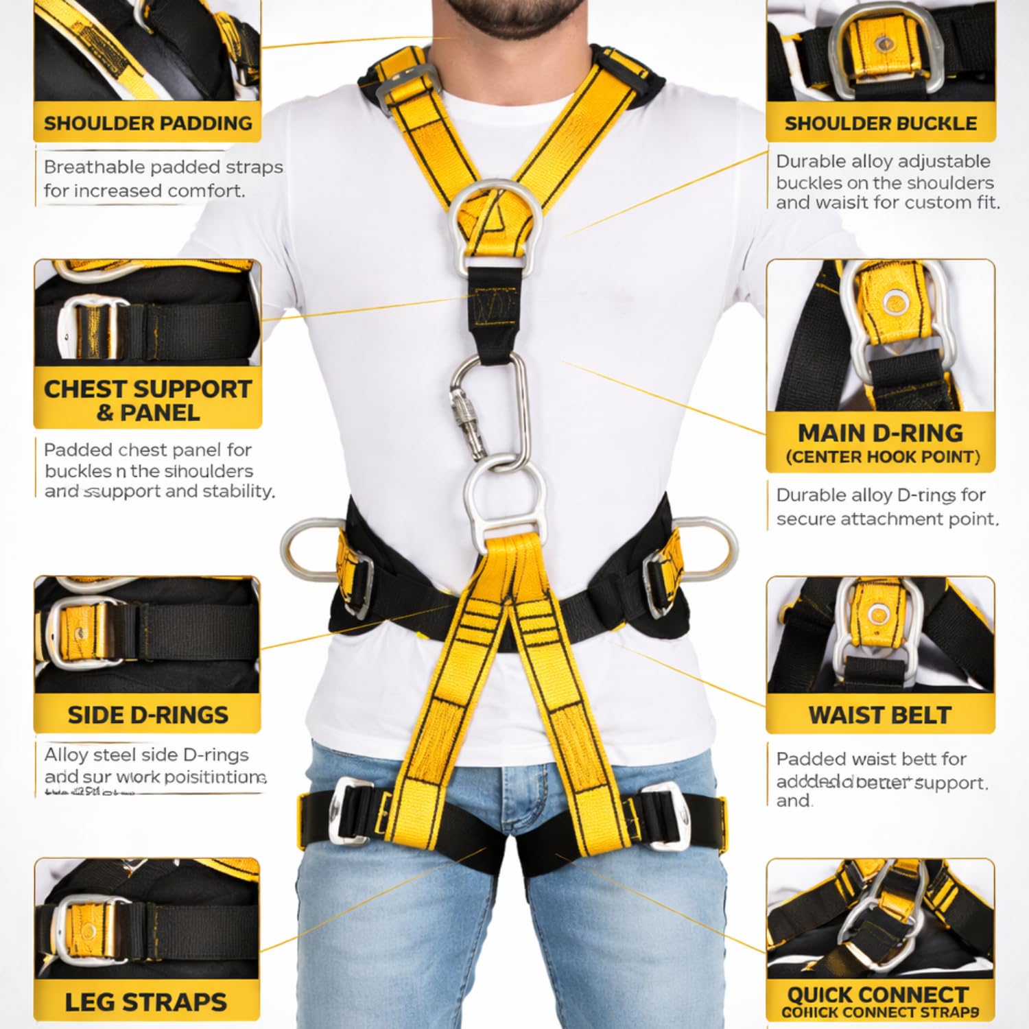 IBS Full Body Padded Safety Harness - Men's Safety Belt for Construction Height | Industrial-Grade Safety Solution for Construction, Industrial Work - Image 2