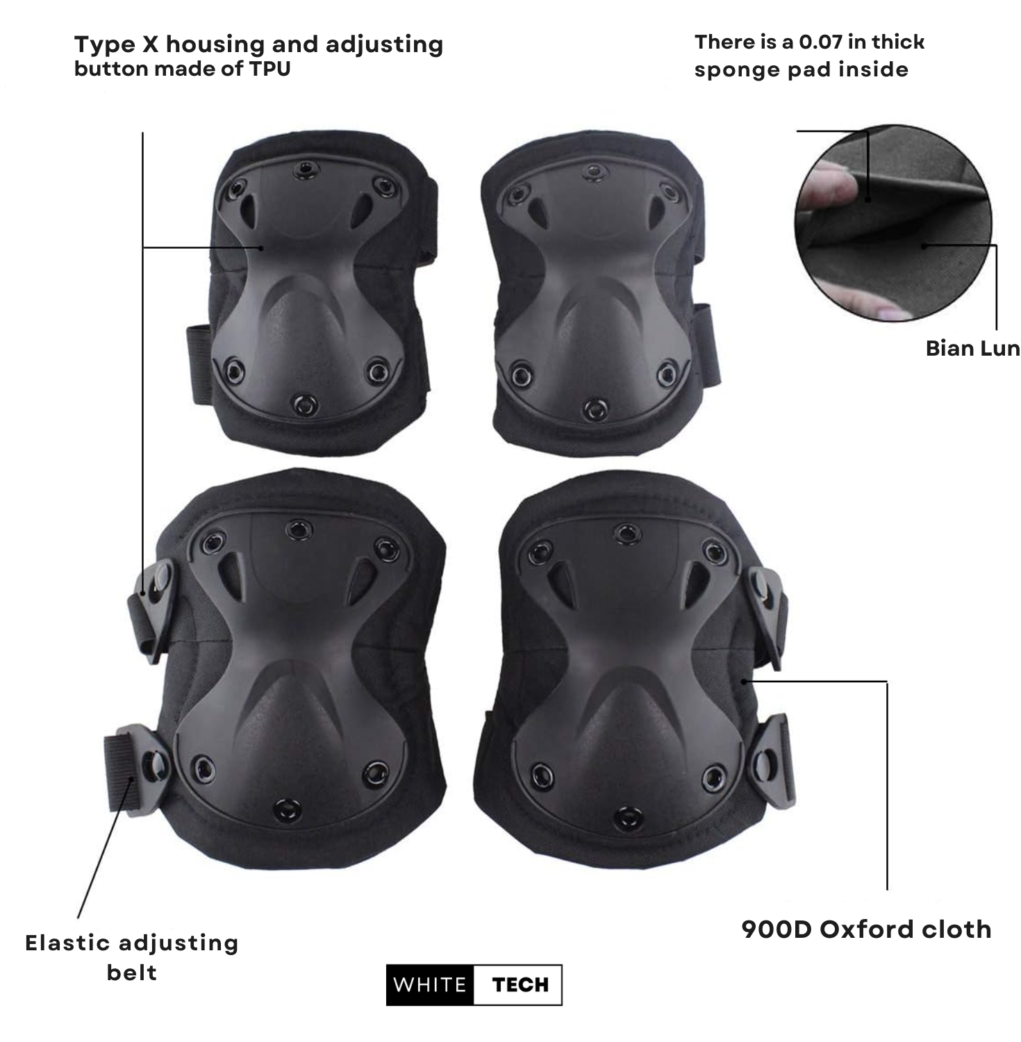 White Tech Tactical Combat Knee and Elbow Protective Pads Set - Image 4