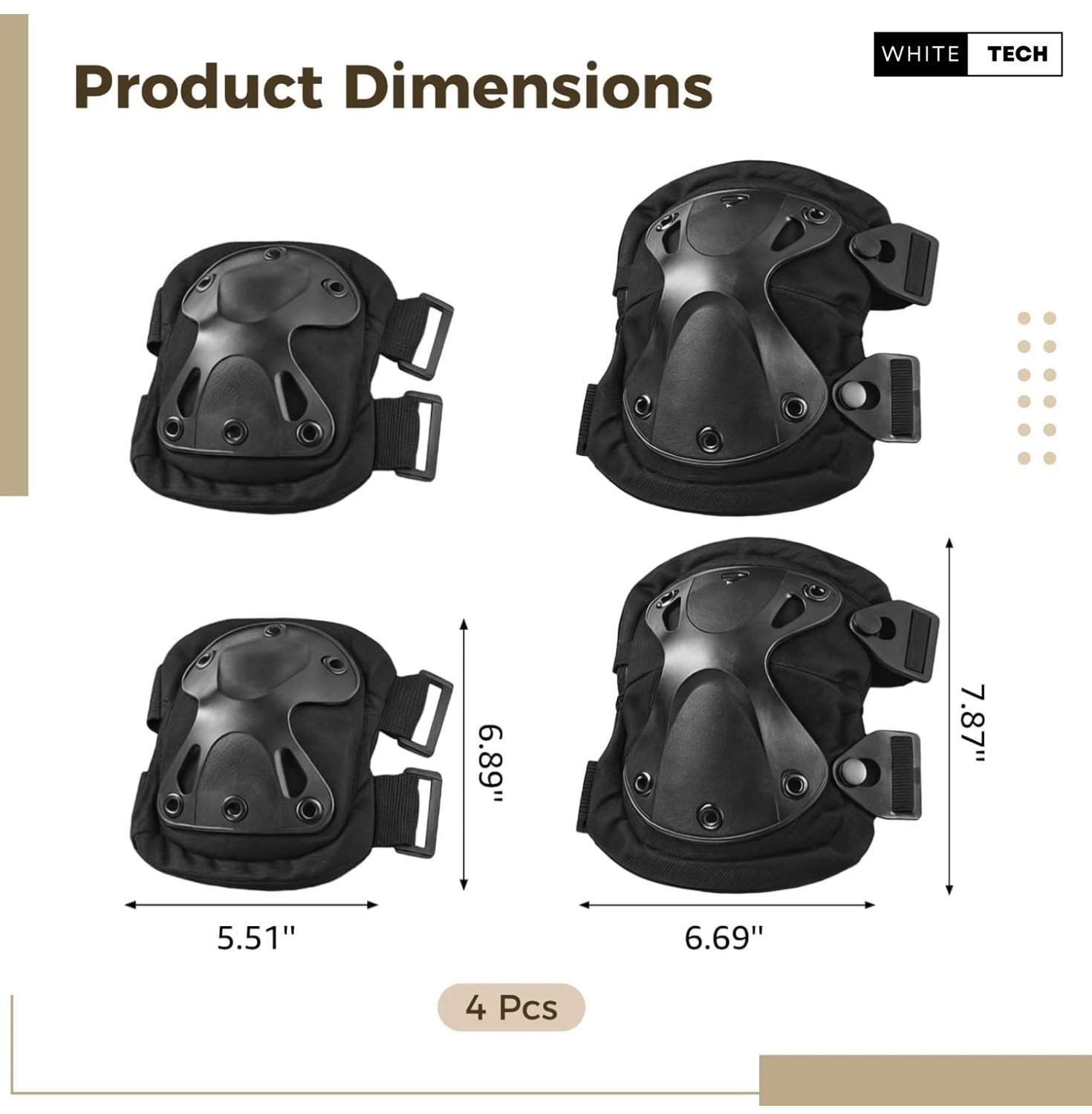 White Tech Tactical Combat Knee and Elbow Protective Pads Set - Image 3