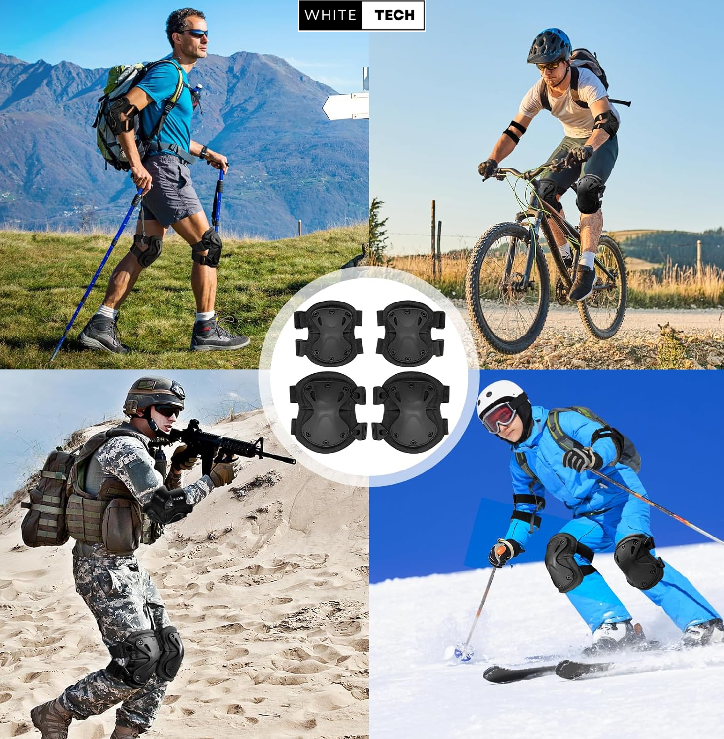 White Tech Tactical Combat Knee and Elbow Protective Pads Set - Image 5