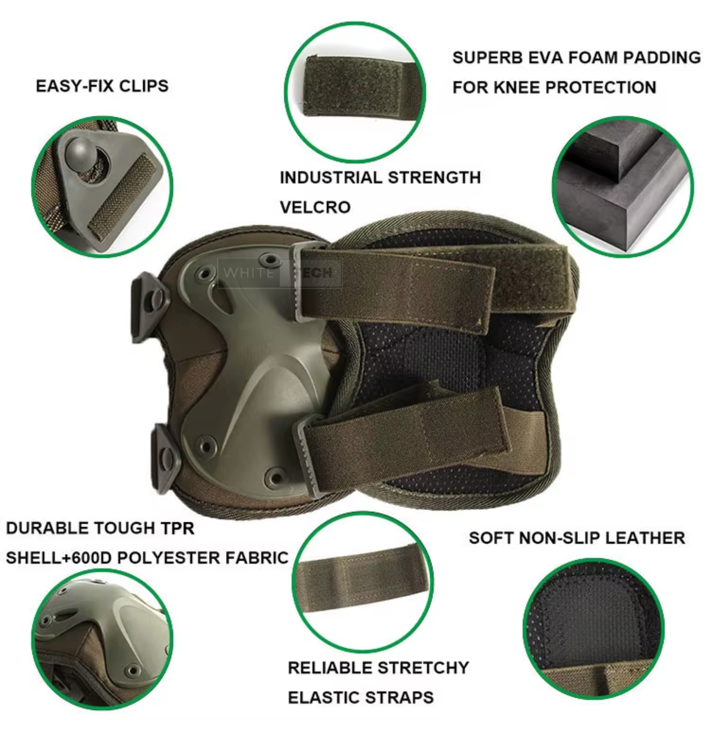 White Tech Tactical Combat Knee and Elbow Protective Pads Set - Image 8