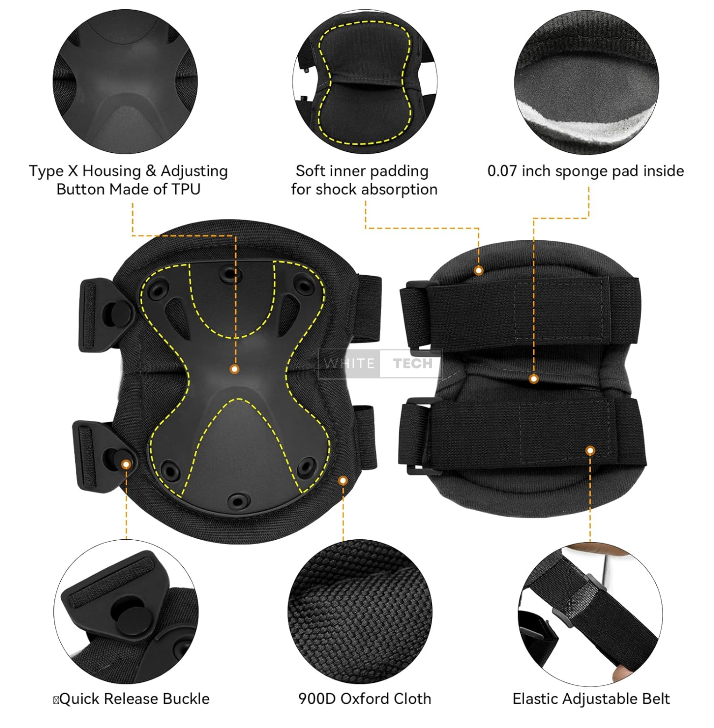 White Tech Tactical Combat Knee and Elbow Protective Pads Set - Image 2