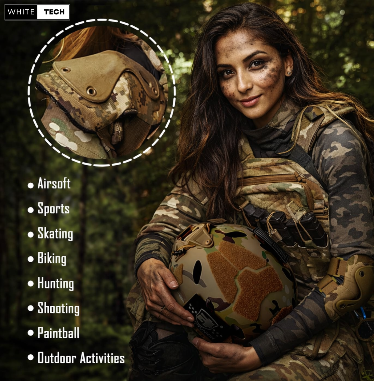 White Tech Tactical Combat Knee and Elbow Protective Pads Set - Image 6