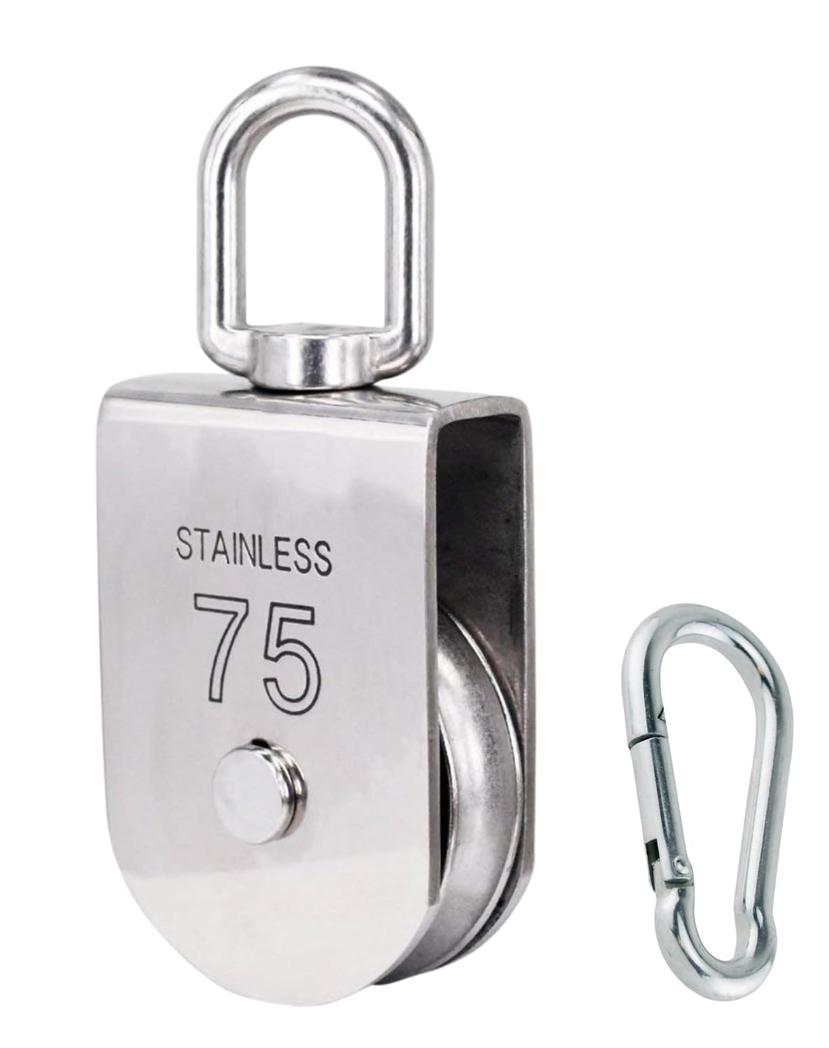 White Tech Steel Swivel Single Pulley Block With Steel Snap Hook Heavy Duty Swivel Lifting Pulley Hoists Roller Cable Pulley 360 Degree Rotating Wheel for Lifting Gym Equipment - Image 3