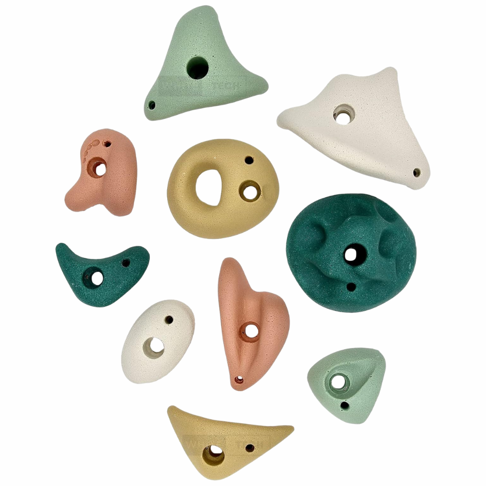 White Tech Earth Tones Kids Rock Climbing Holds (Pack Of 10)