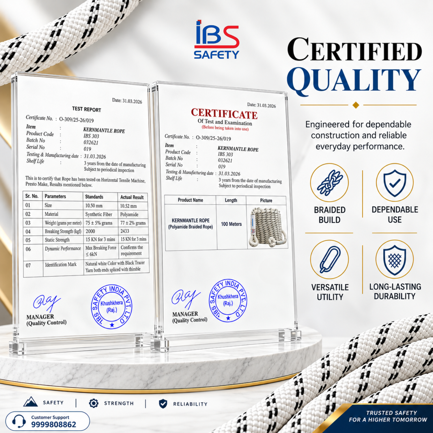 IBS Kernmantle Rope Static Rope 10.5mm, Static Rope,100% Polyamide Nylon - Image 6