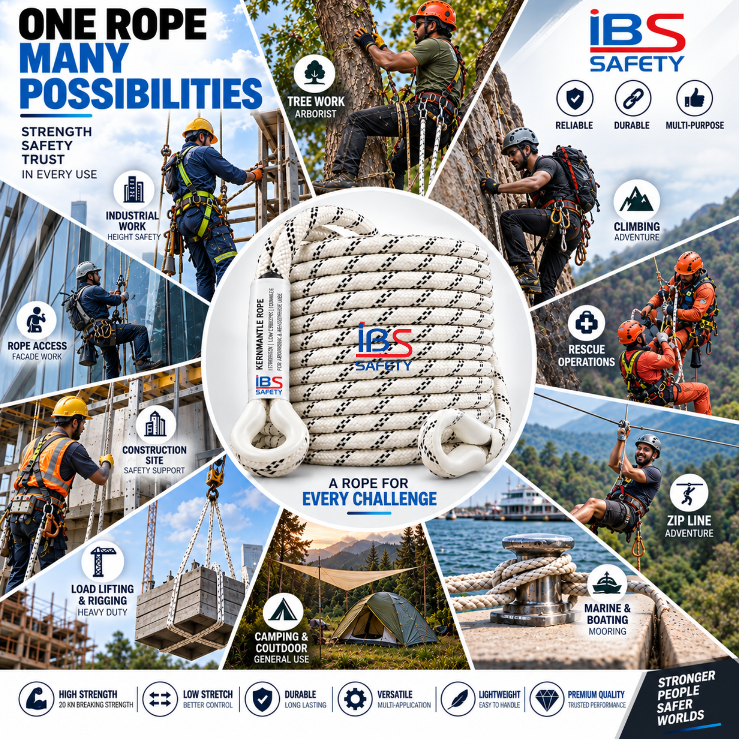 IBS Kernmantle Rope Static Rope 10.5mm, Static Rope,100% Polyamide Nylon - Image 5