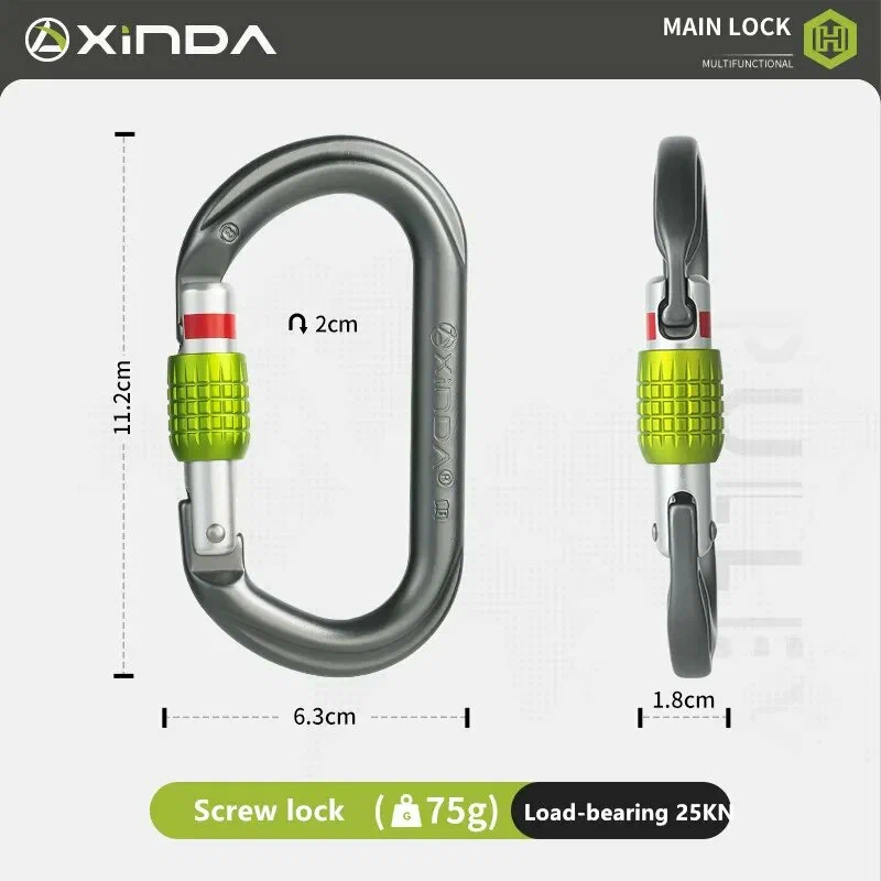Xinda H-Series Ovel-Shaped Screw Lock Climbing Carabiner Breaking Load: 25 kN - Image 2